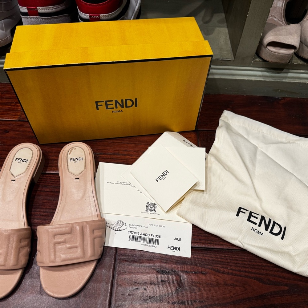 Fendi Nude Slide Sandals with Logo